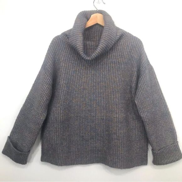 Ann Taylor Brown Blue Marled Knit Chunky Turtleneck Pullover Sweater - Picture 3 of 14